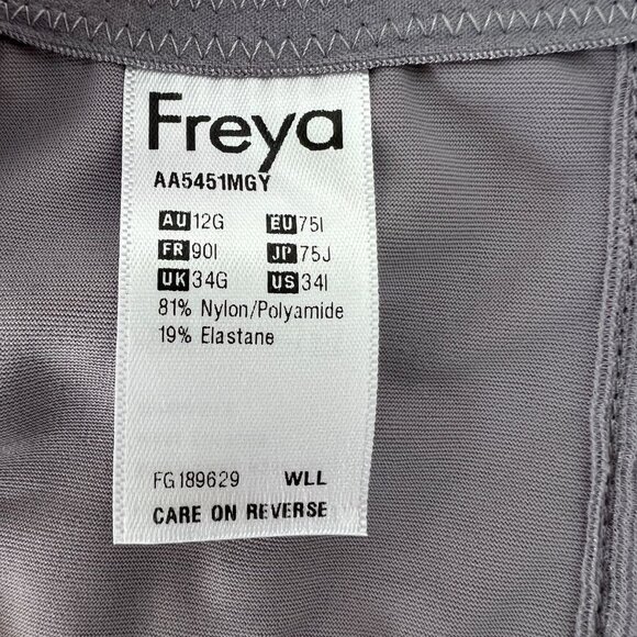 NWT- 34l- Freya Offbeat Side Support Bra in Mineral Grey - Purple/Pink lace - Picture 9 of 10